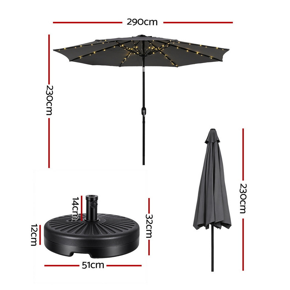 Instahut Outdoor Umbrella 2.9m Market Umbrella with String Light Tilt Charcoal Shade