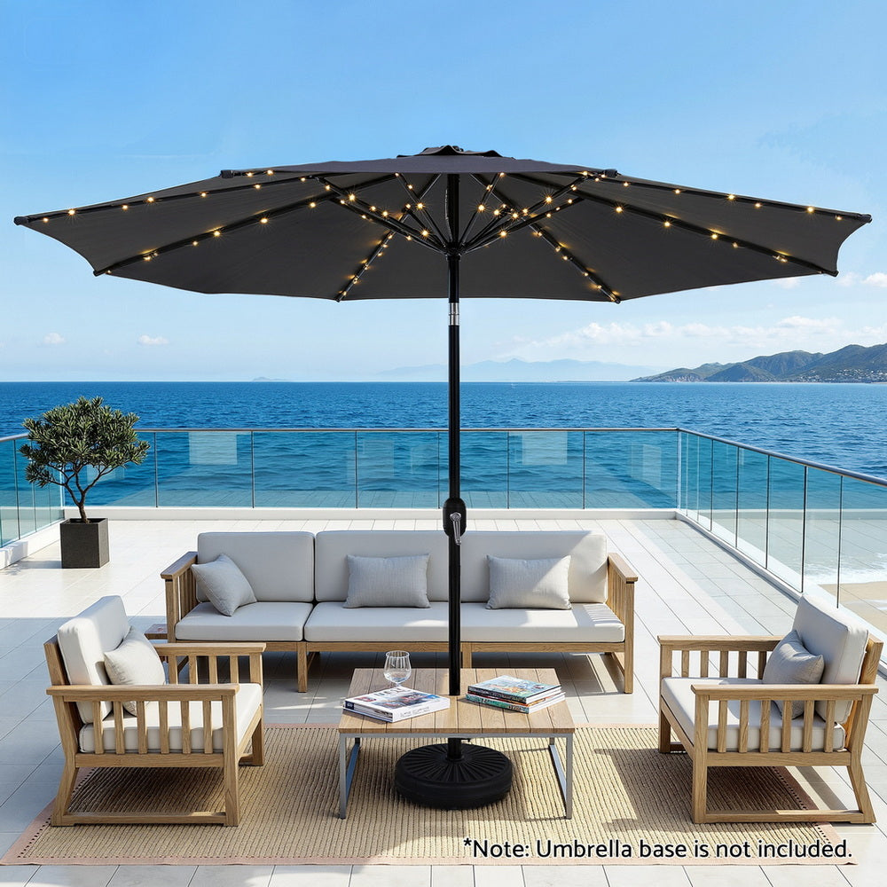 Instahut Outdoor Umbrella 2.9m Market Umbrella with String Light Tilt Charcoal Shade