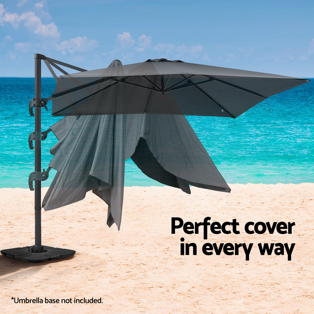 Instahut Outdoor Umbrella 3m Umbrellas Cantilever Stand Sun Roma 360 Degree Charcoal