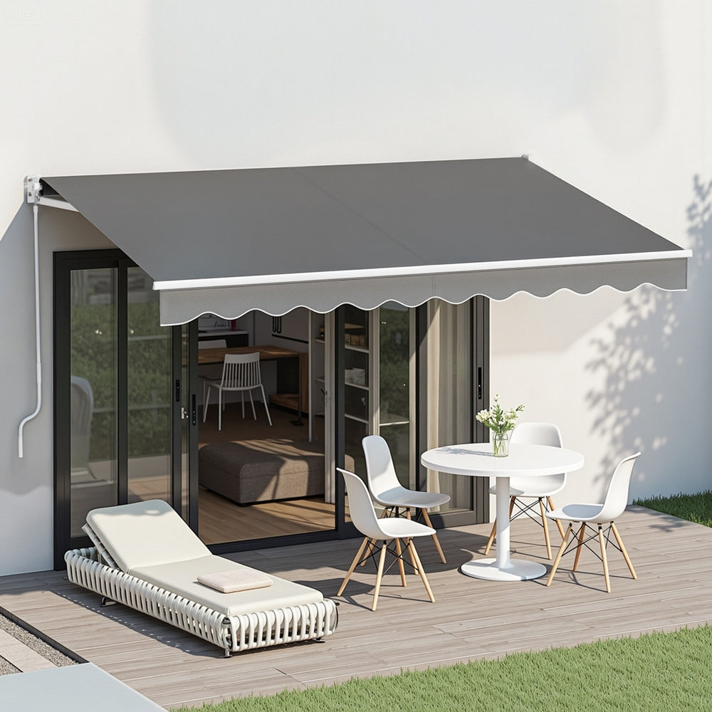 Instahut Retractable Folding Arm Awning Motorised Sunshade 3.5M X 2.5M Grey