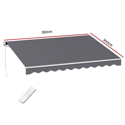 Instahut Retractable Folding Arm Awning Motorised Sunshade 3.5M X 3M Grey