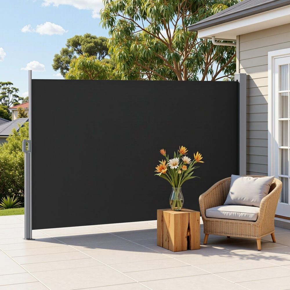 Instahut Side Awning Sun Shade Outdoor Retractable Privacy Screen 1.8X3M Black