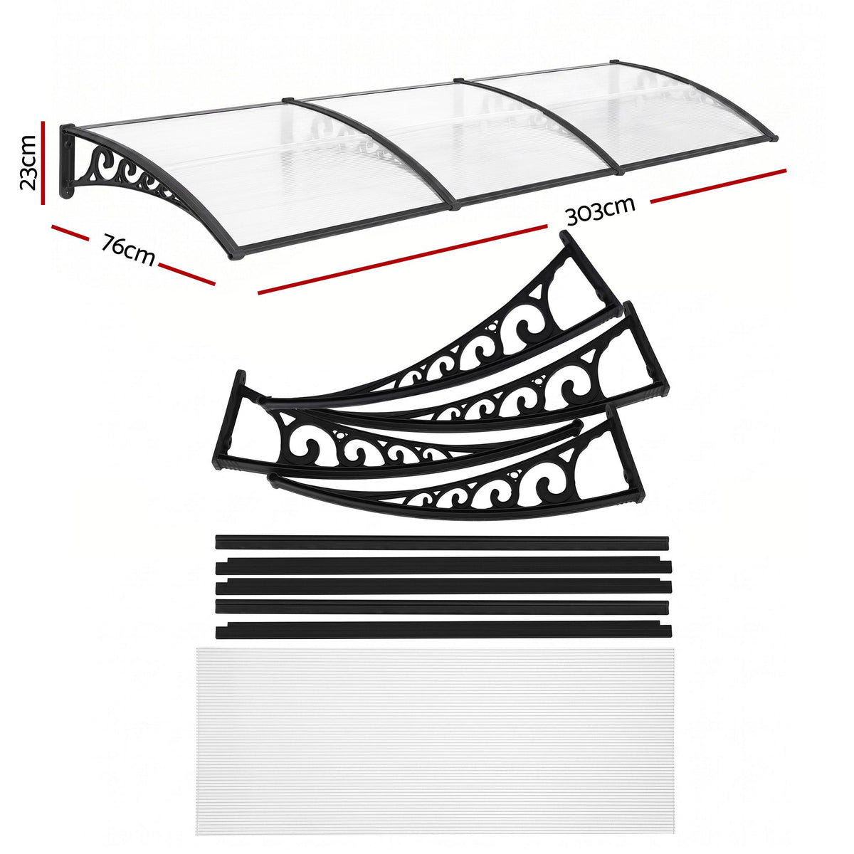 Instahut Window Door Awning 0.8mx3m Transparent