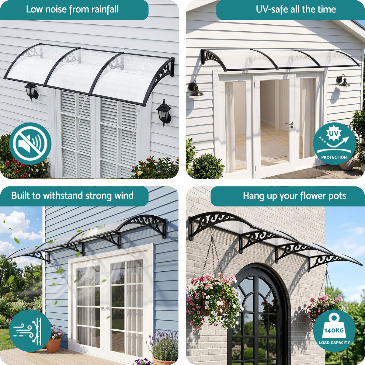 Instahut Window Door Awning 0.8mx3m Transparent