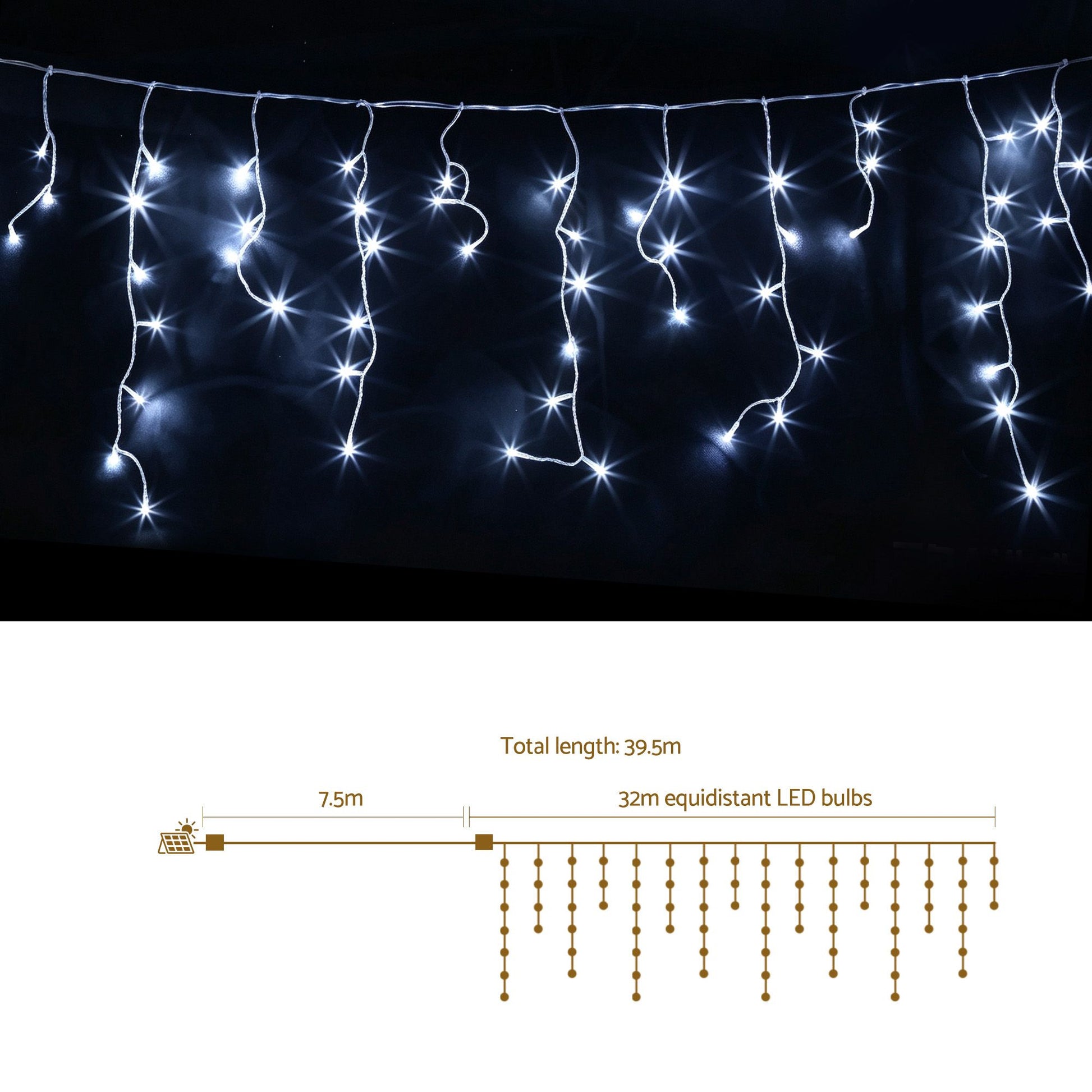 Jingle Jollys 32M Christmas Lights Solar Icicle String Lights 960 LED Cool White