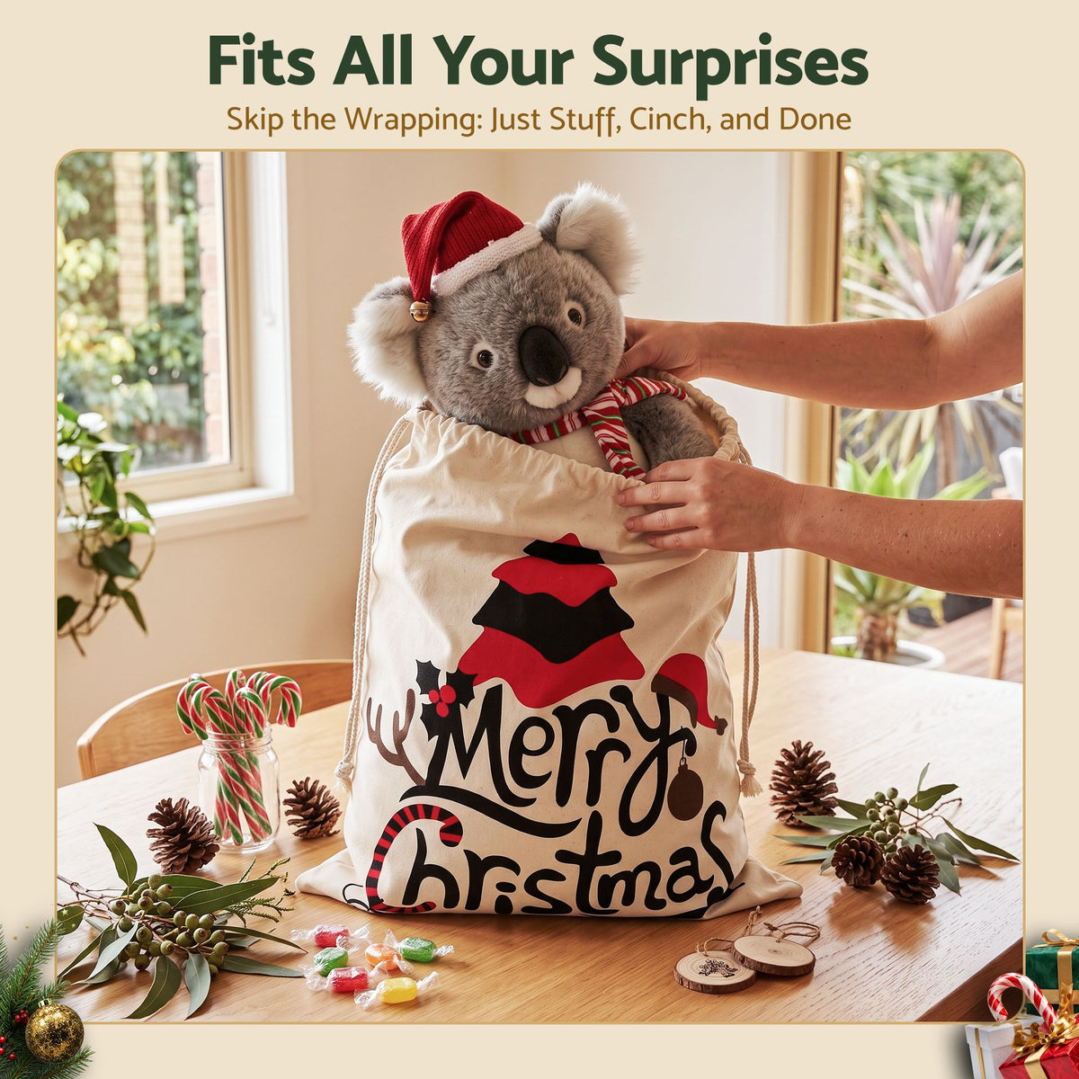 Jingle Jollys 3PCS Christmas Gift Storage Bags Large Reusable Personalised Canvas Bags