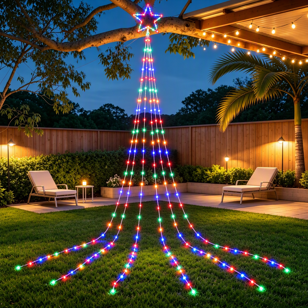 Jingle Jollys 3m Solar Christmas Lights Outdoor Fairy Waterfall Star Multicolour