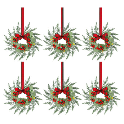 Jingle Jollys 6x Christmas Wreath Garland 26cm Wreaths Red Berries Bow