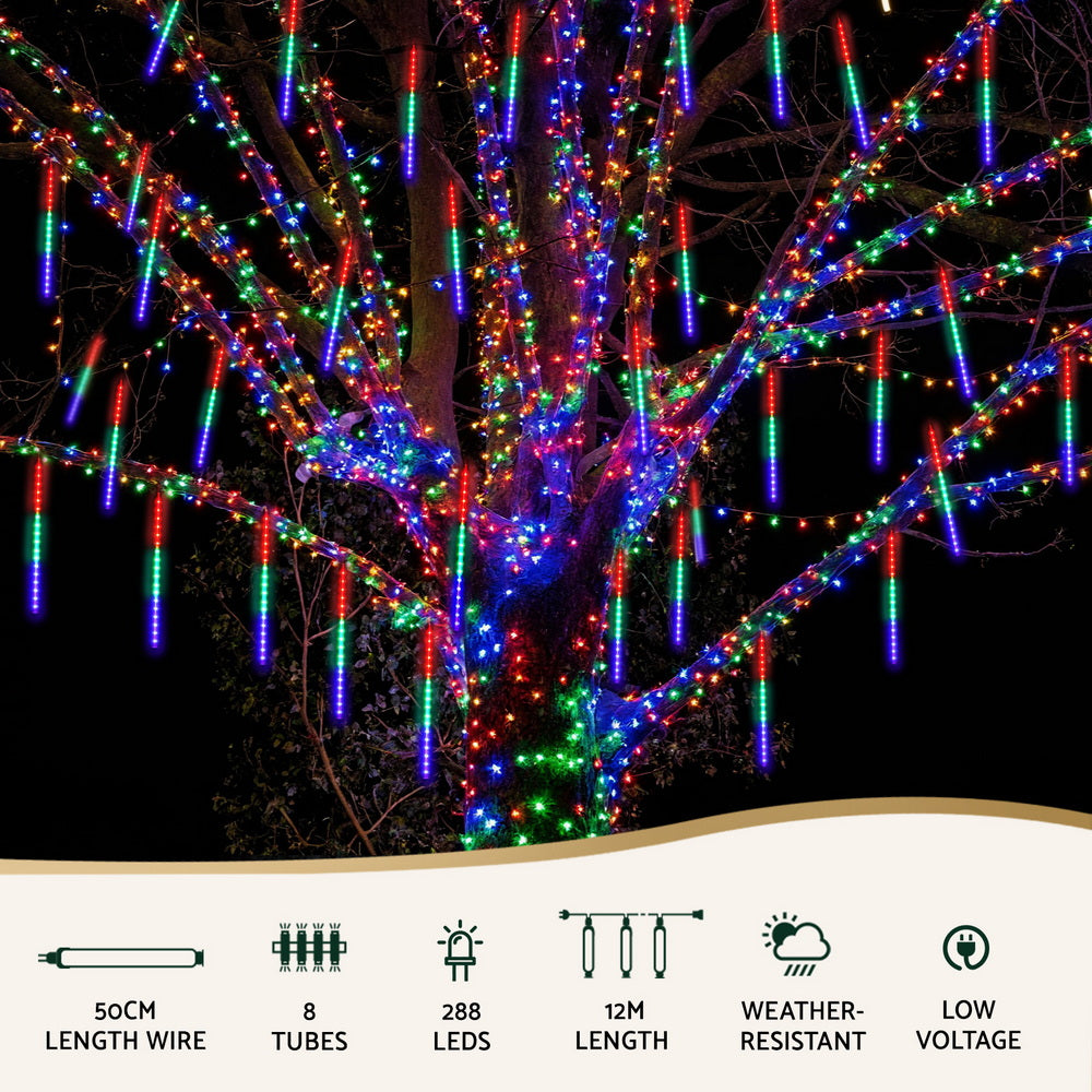 Jingle Jollys 7M Christmas Lights Shower Light 288 LED Icicle Falling Metor