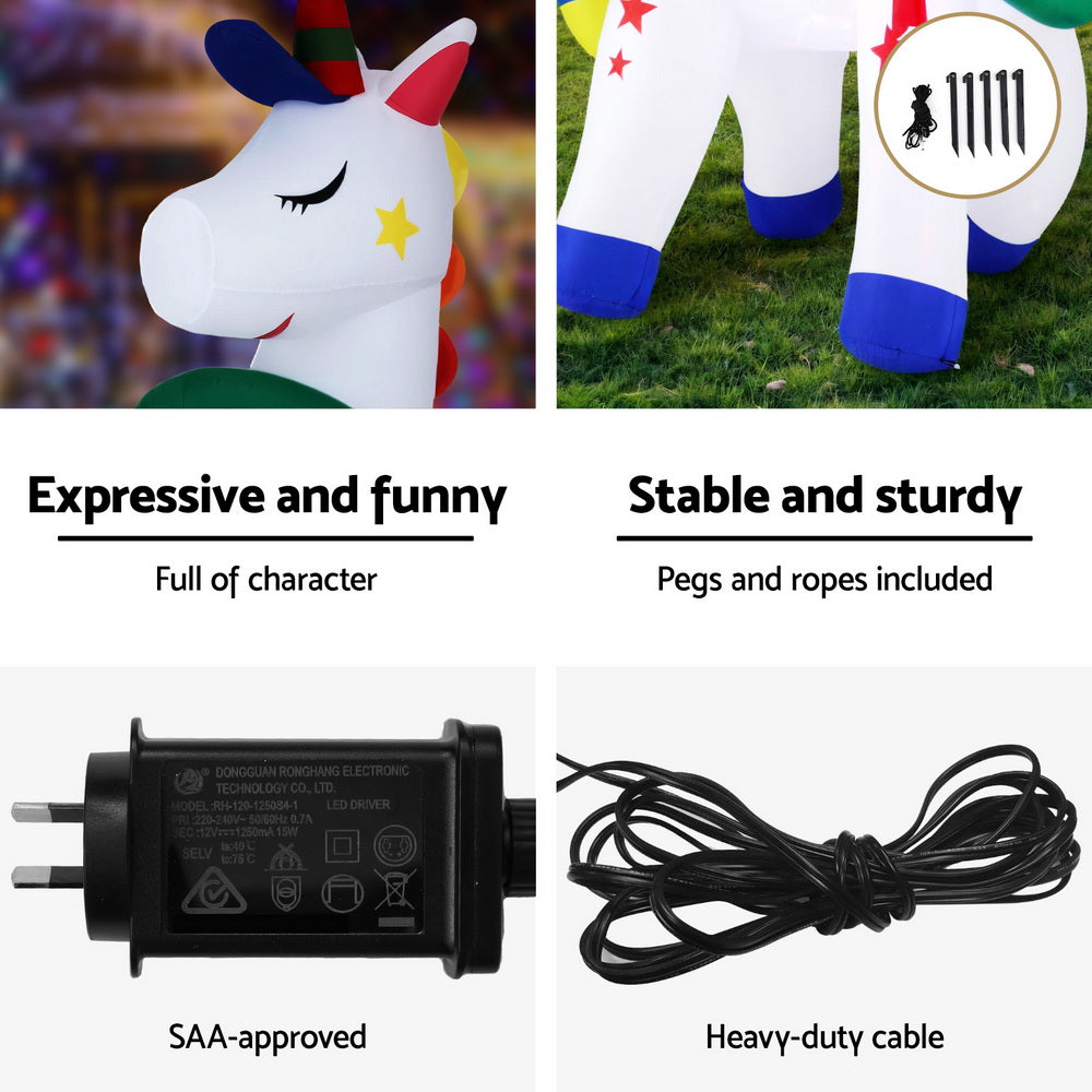 Jingle Jollys Christmas Inflatable Unicorn 1.8M Tall Outdoor Decorations Illuminated