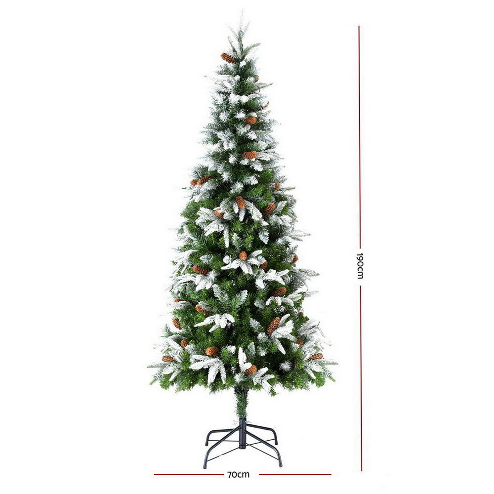 Jingle Jollys Christmas Tree 190cm Pine Cones LED Flocking Xmas Tree 680 Tips