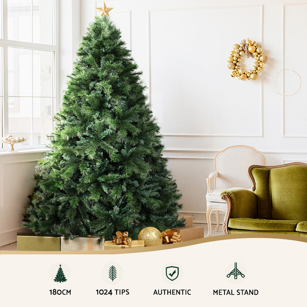 Jingle Jollys Christmas Tree 1.8M Xmas Tree Decorations Pine Needles 1024 Tips