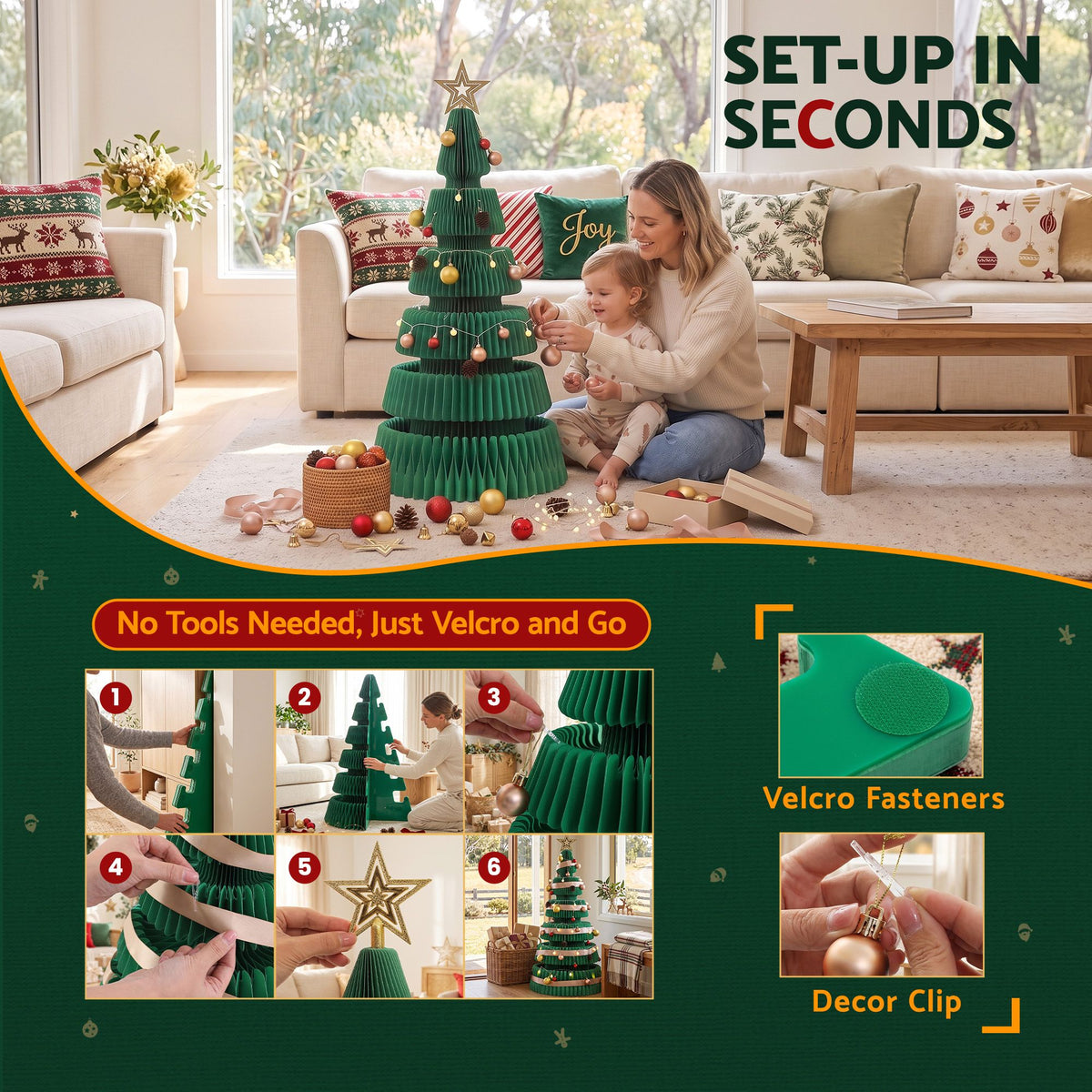 Jingle Jollys 111cm Christmas Tree Decoration with Lights Foldable Paper Tree