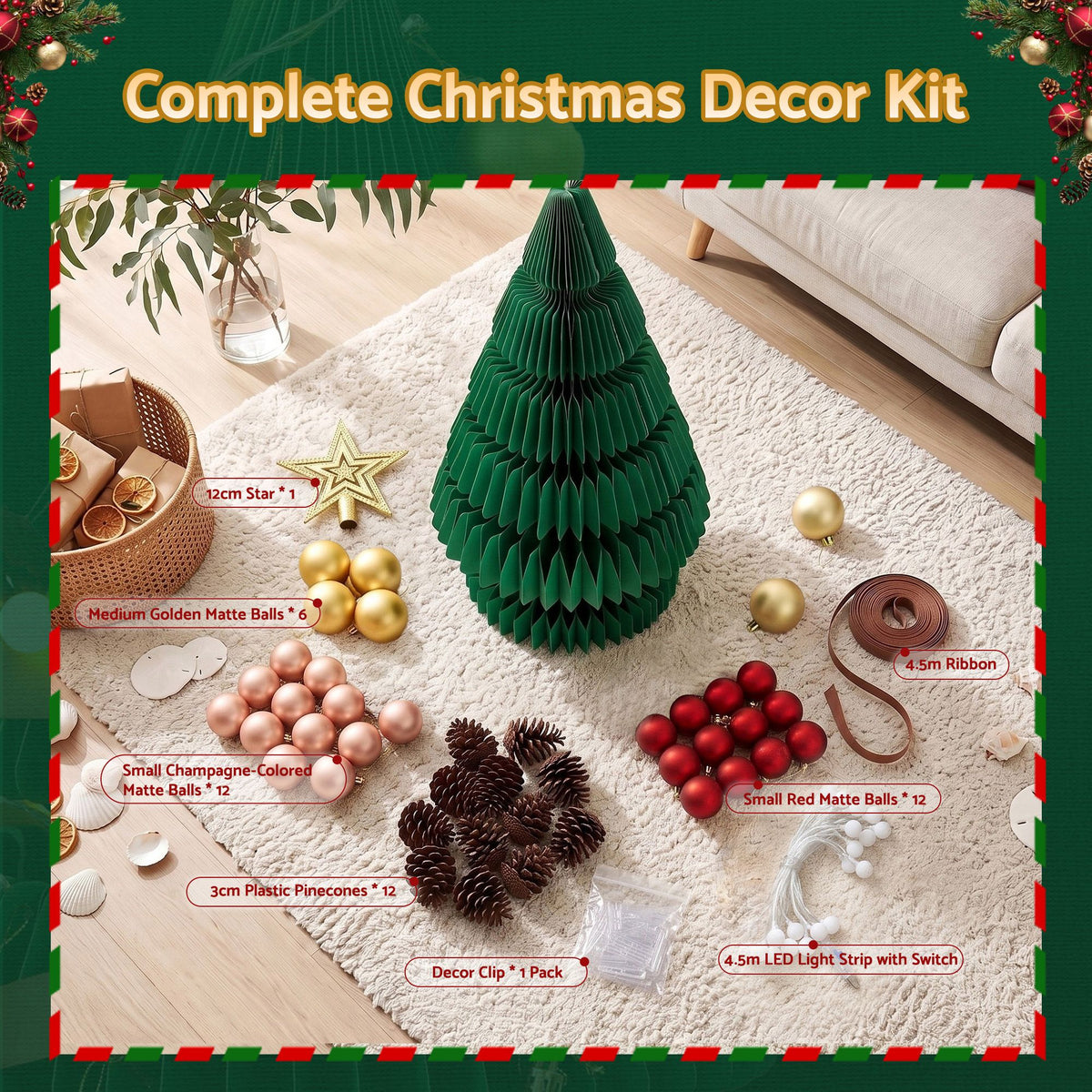 Jingle Jollys 87cm Foldable Christmas Tree With Lights Pop Up Xmas Tree Decorations