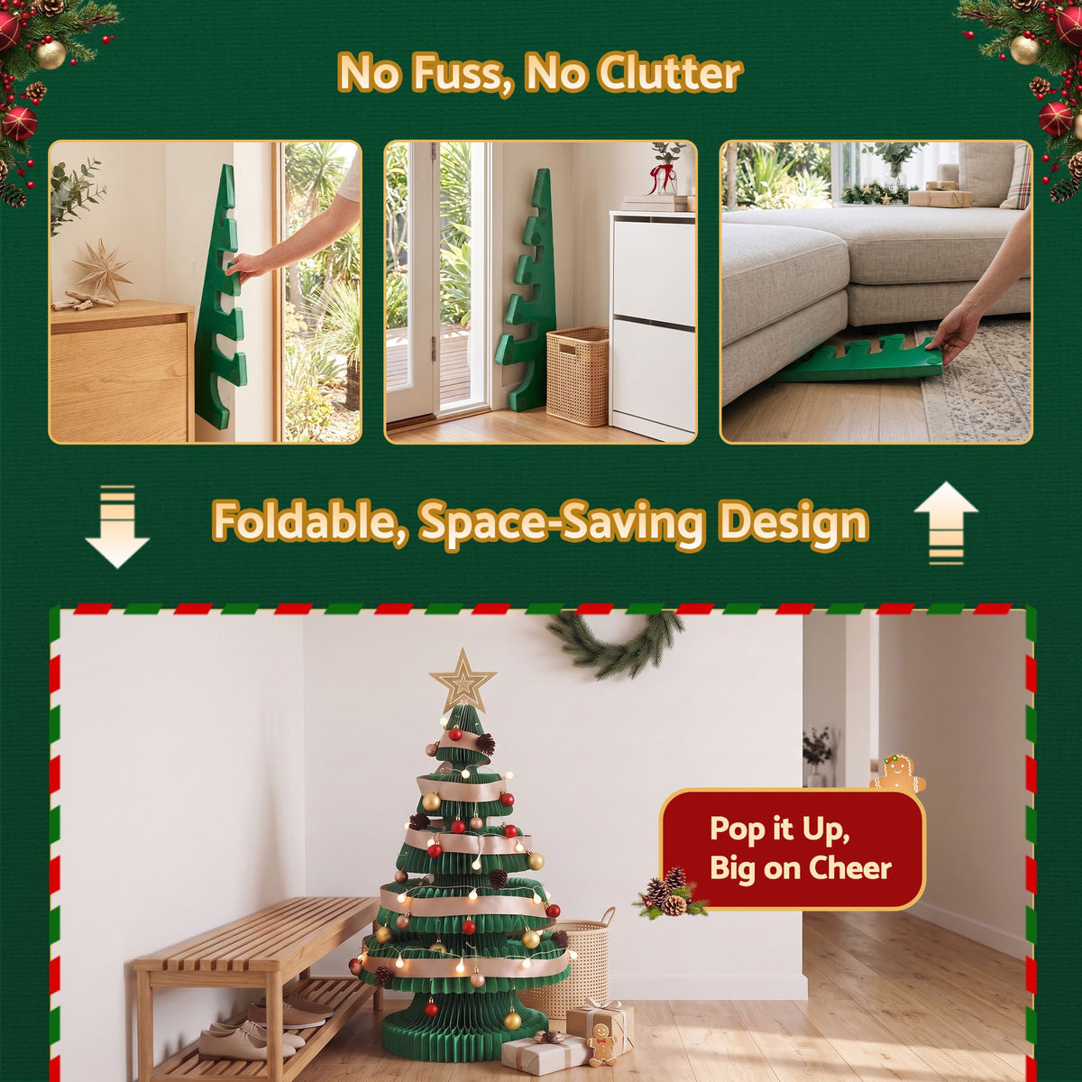 Jingle Jollys 87cm Foldable Christmas Tree With Lights Pop Up Xmas Tree Decorations