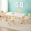 Keezi Kids Table and 4 Chairs Set Height Adjustable Toddler Desk and Chair Set for Ages 3-8, Children Activity Table with Graffiti Desktop for Learning Drawing Playing, Yellow