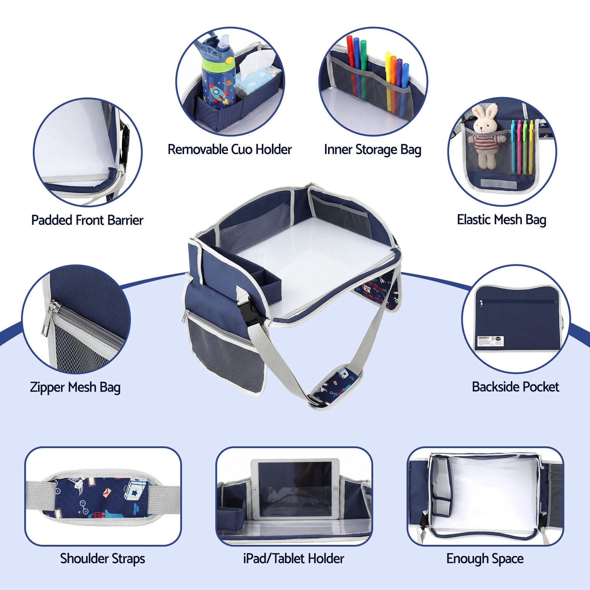 Keezi Kids Travel Tray Car Seat Lap Desk Portable Car Desk Organiser for Car & Airplane Blue
