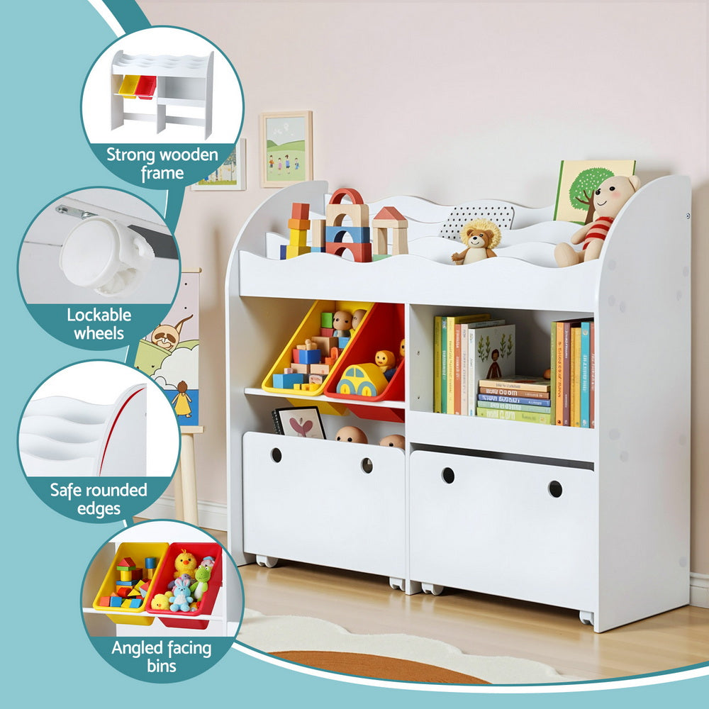 Keezi 3 Tiers Kids Bookshelf Storage Children Bookcase Toy Box Organiser Display White
