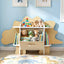 Keezi Dinosaur Kids Bookshelf 2-Tier Children's Bookcase Wooden with with Fabric Drawer, Toddler Bookshelf Toy Storage Organizer for Preschool, Kids Room, Playroom, Nursery