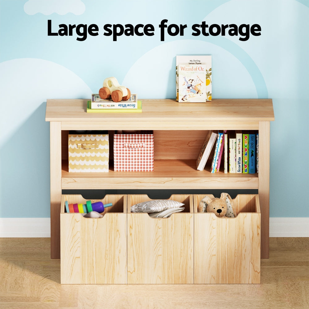 Keezi Kids Bookshelf 3 Drawers Storage Children Bookcase Toy Organiser Display Wooden