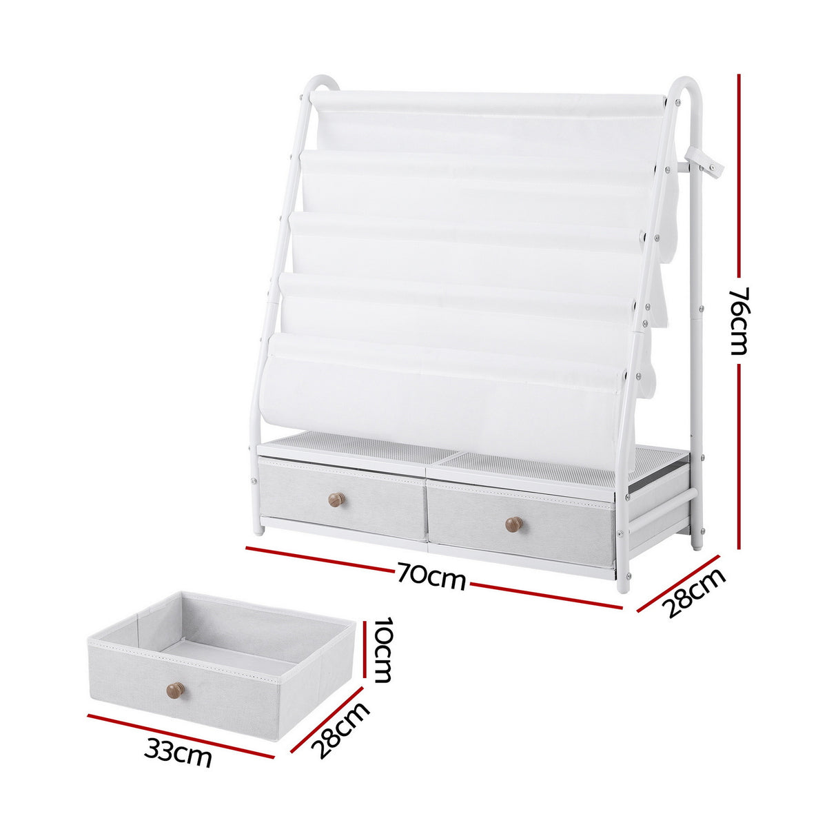 Keezi Kids Bookshelf Metal Storage Rack Toy Organiser Display Shelf Drawer White