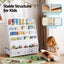 Keezi Kids Bookshelf Metal Storage Rack Toy Organiser Display Shelf Drawer White