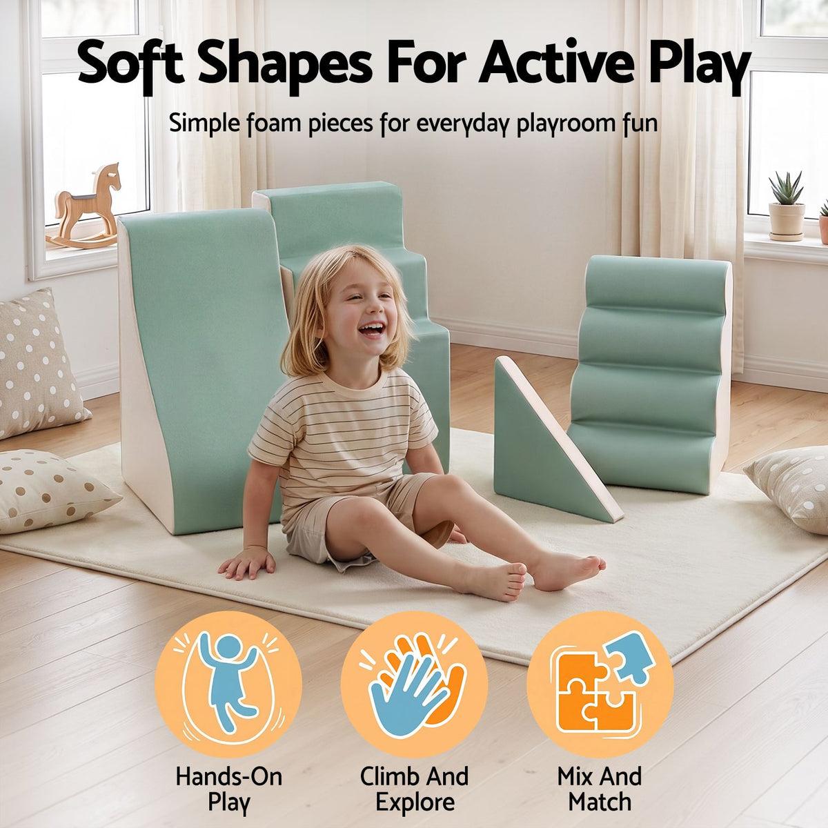 Keezi Kids Climbing Blocks 4-Piece Foam Toddler Playset Soft Indoor Climbing Toy Rocker