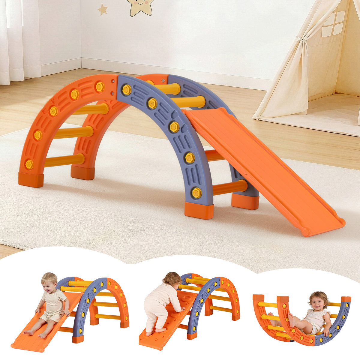 Keezi Kids Climbing Frame Set With Slide Indoor Outdoor Toddler Toys Pikler Arch Climber