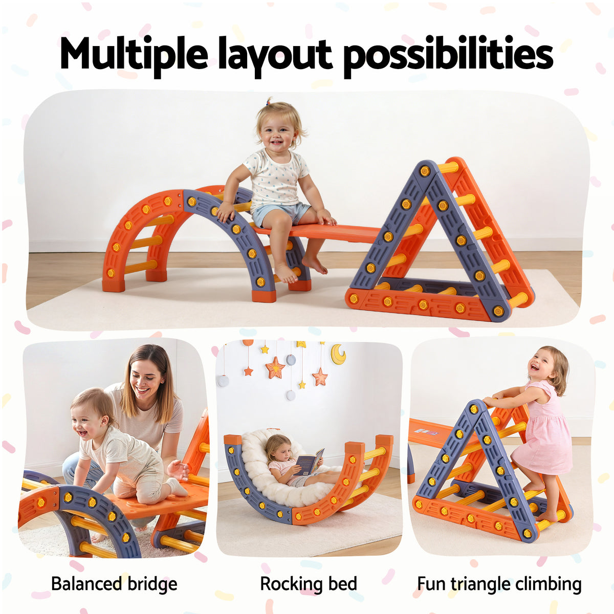 Keezi Kids Climbing Frame Set With Slide Indoor Outdoor Toddler Toys Pikler Triangle Climber With Arch