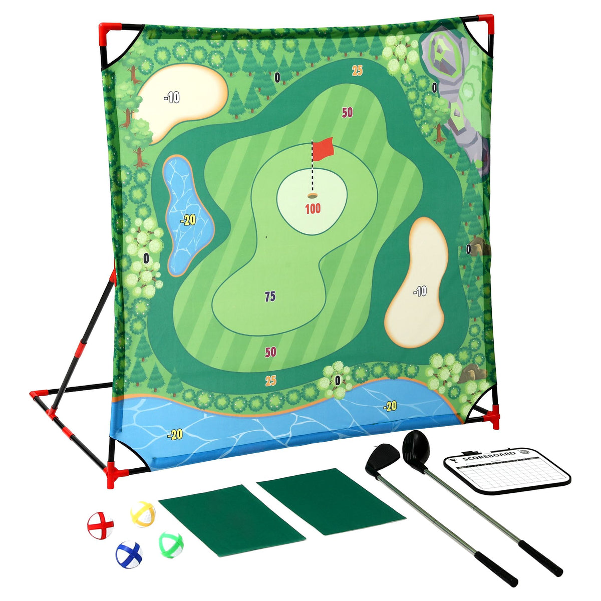 Keezi Kids Golf Play Set Chipping Game, 24 Sticky Balls, Adjustable Club & 2 Hitting Mats for Indoor Outdoor Ages 3-12 Play