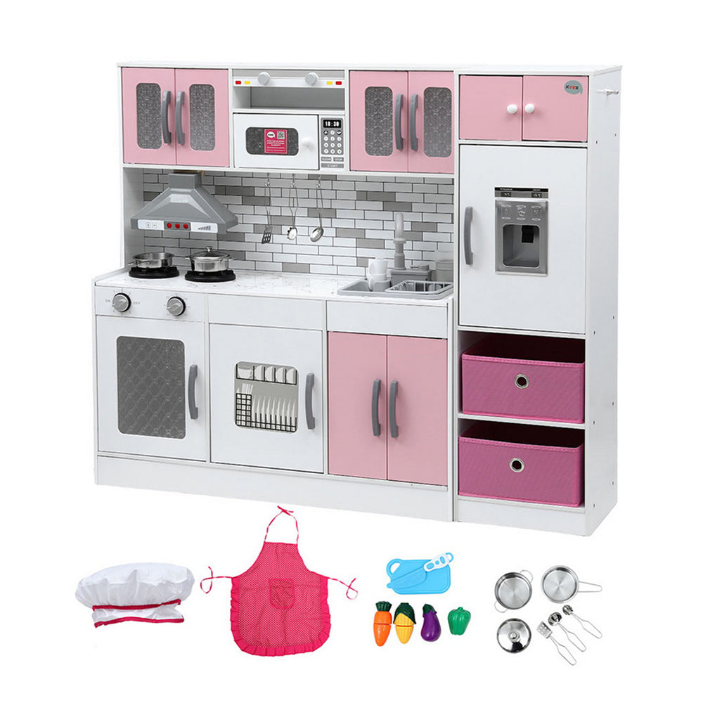 Keezi Kids Kitchen Playset 2-Piece Wooden Pretend Play Coffee Maker Toy 100CM Pink