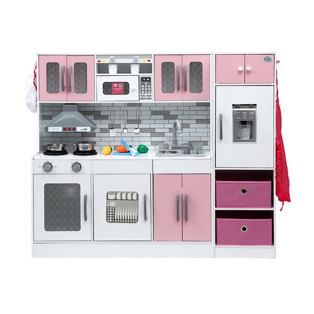 Keezi Kids Kitchen Playset 2-Piece Wooden Pretend Play Coffee Maker Toy 100CM Pink