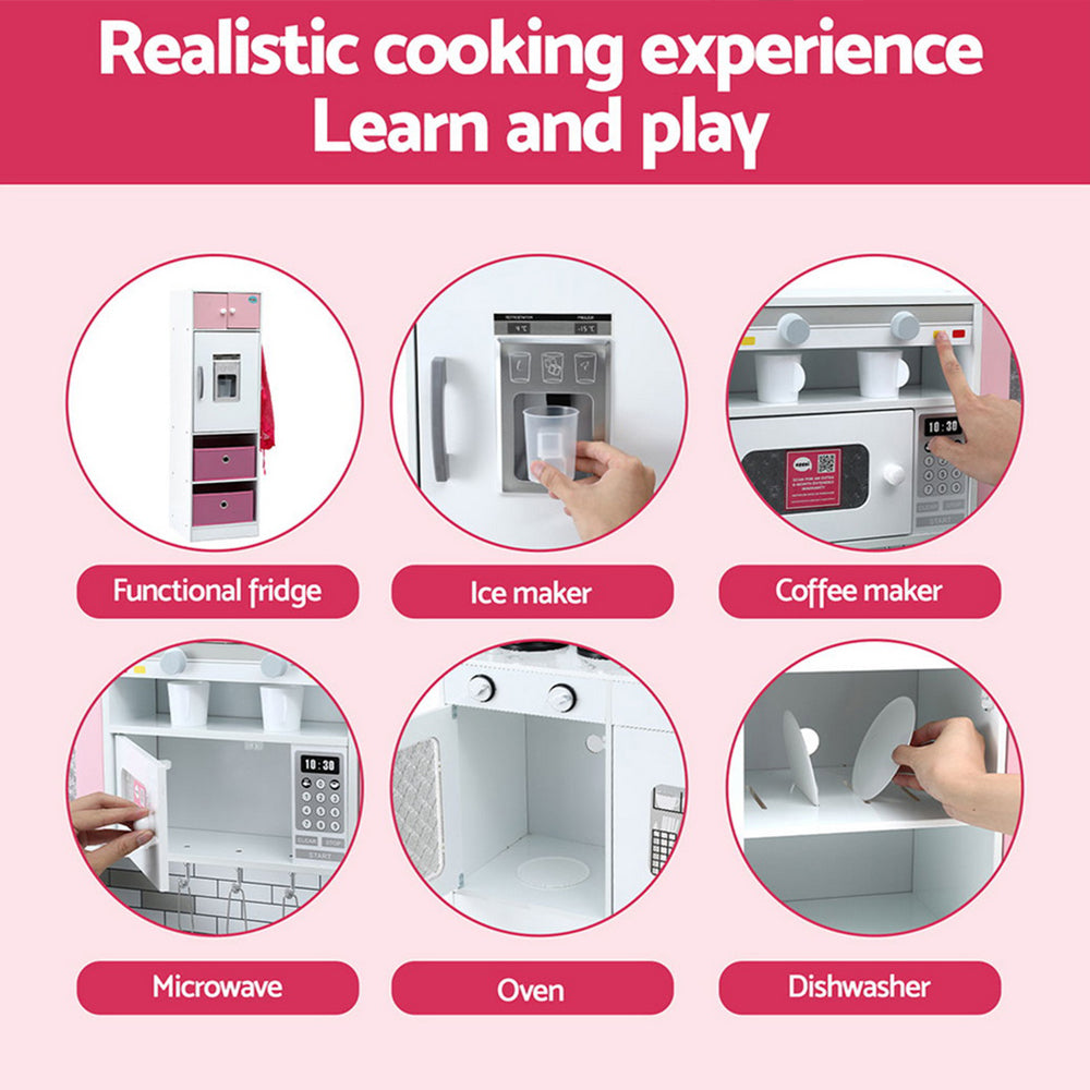Keezi Kids Kitchen Playset 2-Piece Wooden Pretend Play Coffee Maker Toy 100CM Pink