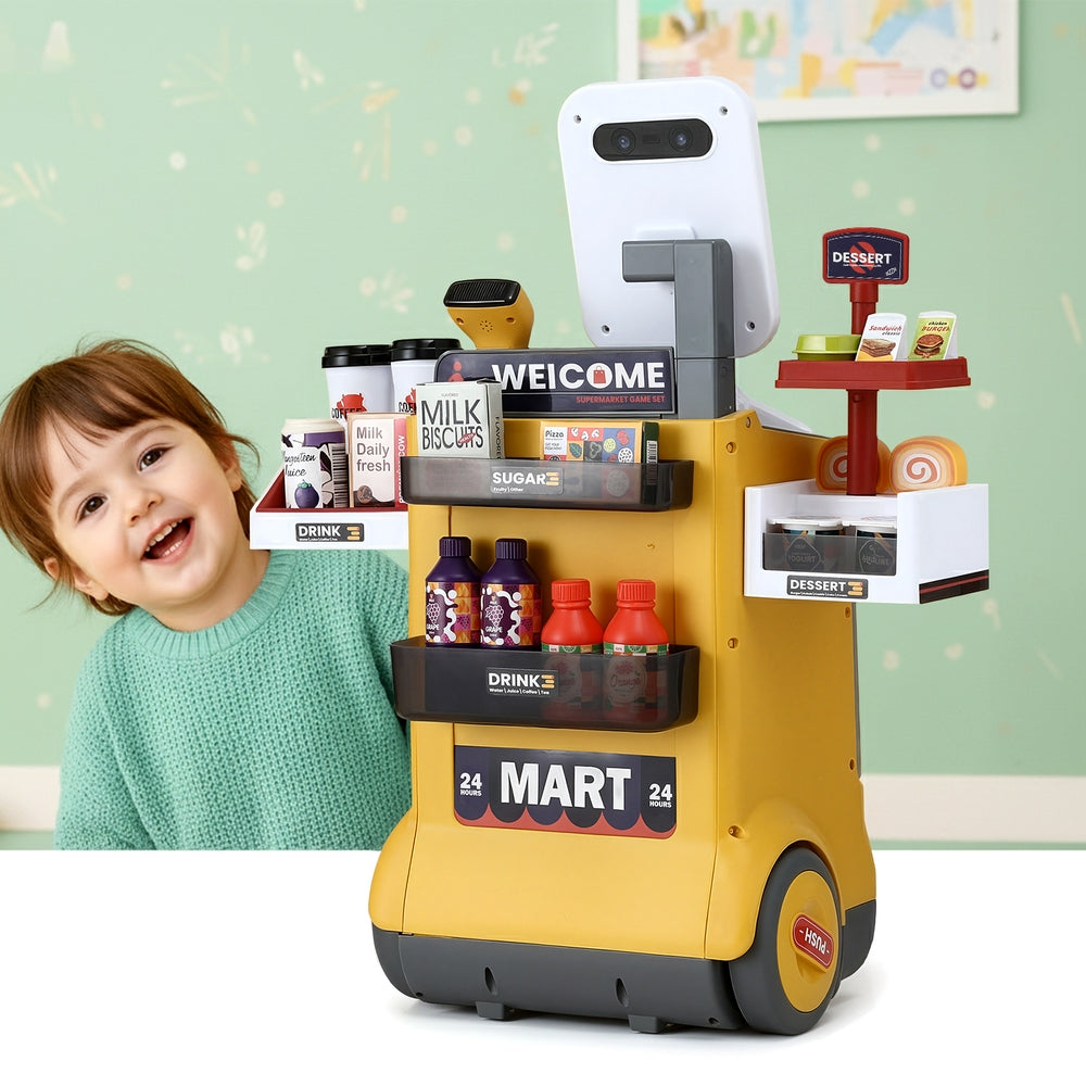 Keezi Kids Pretend Playset Supermarket Shopping Role Play Toy Cash Food 48PCS