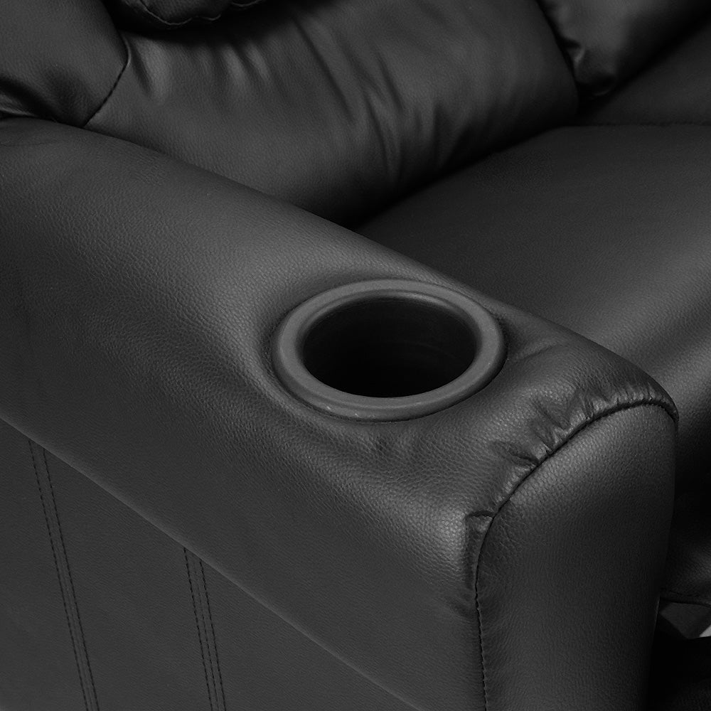Keezi Kids Recliner Chair 2 Seats PU Leather Sofa Lounge Couch Armchair Black