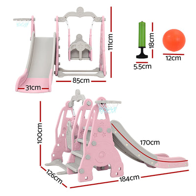 Keezi Kids Slide Swing Set Basketball Hoop Outdoor Playground Toys 170cm Pink