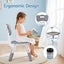 Keezi Kids Table and 4 Chairs Set Height Adjustable Toddler Desk and Chair Set for Ages 3-8, Children Activity Table with Graffiti Desktop for Learning Drawing Playing, Grey
