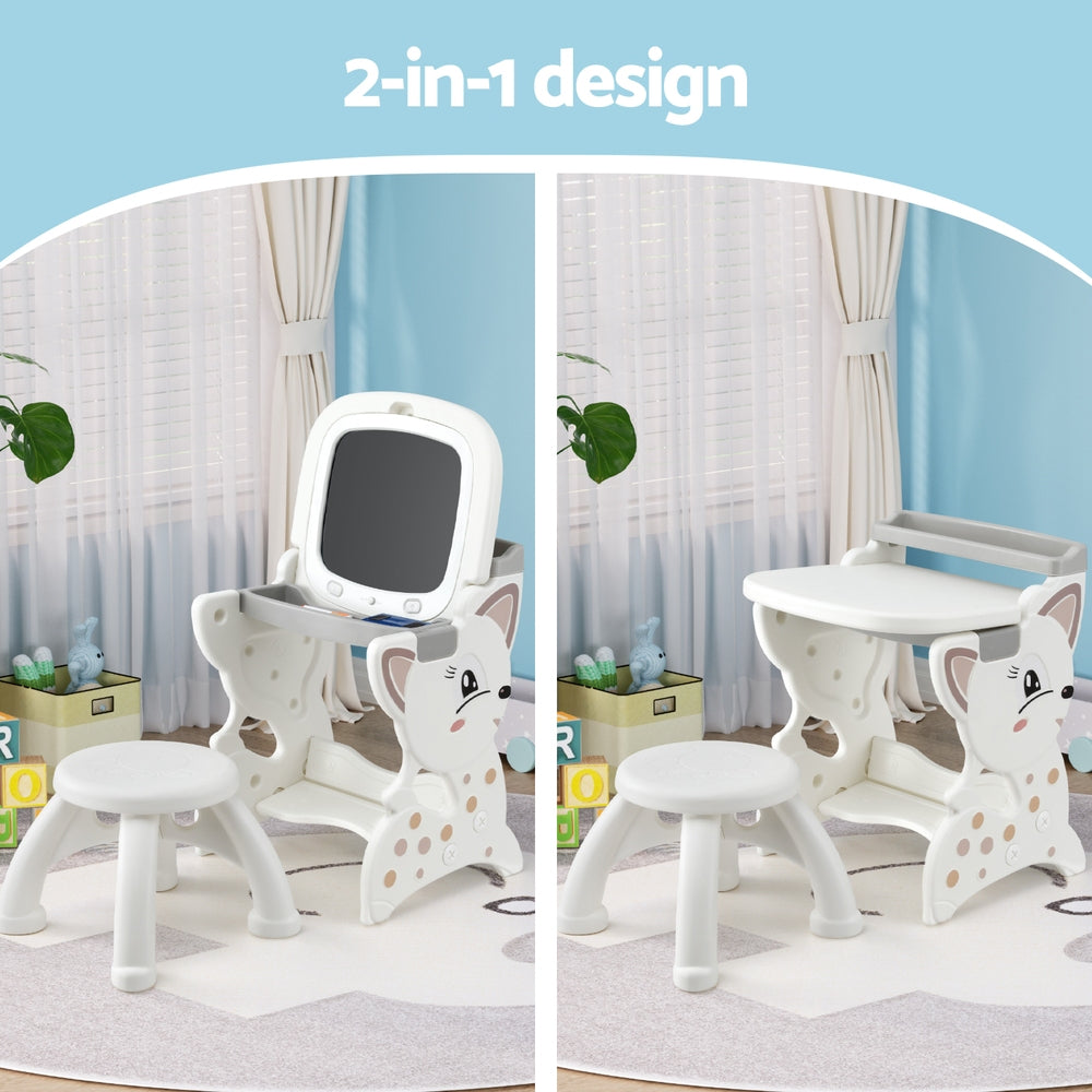 Keezi Kids Table and Chair Set 2 in 1 Easel Desk Stool w/ LCD Writing Tablet