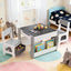 Keezi Kids Table and Chair Set, 4 in 1 Wooden Activity Table with Bookcase, Storage Box and Detachable Blackboard, Toddler Table and 2 Chairs Set, Grey