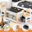 Keezi Kids Table and Chair Set, 4 in 1 Wooden Activity Table with Bookcase, Storage Box and Detachable Blackboard, Toddler Table and 2 Chairs Set, Natural