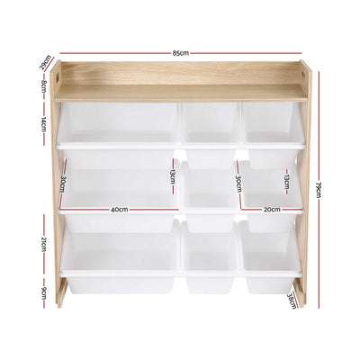Keezi Kids Toy Box 9 Bins Bookshelf Organiser Display Shelf Storage Rack Wooden