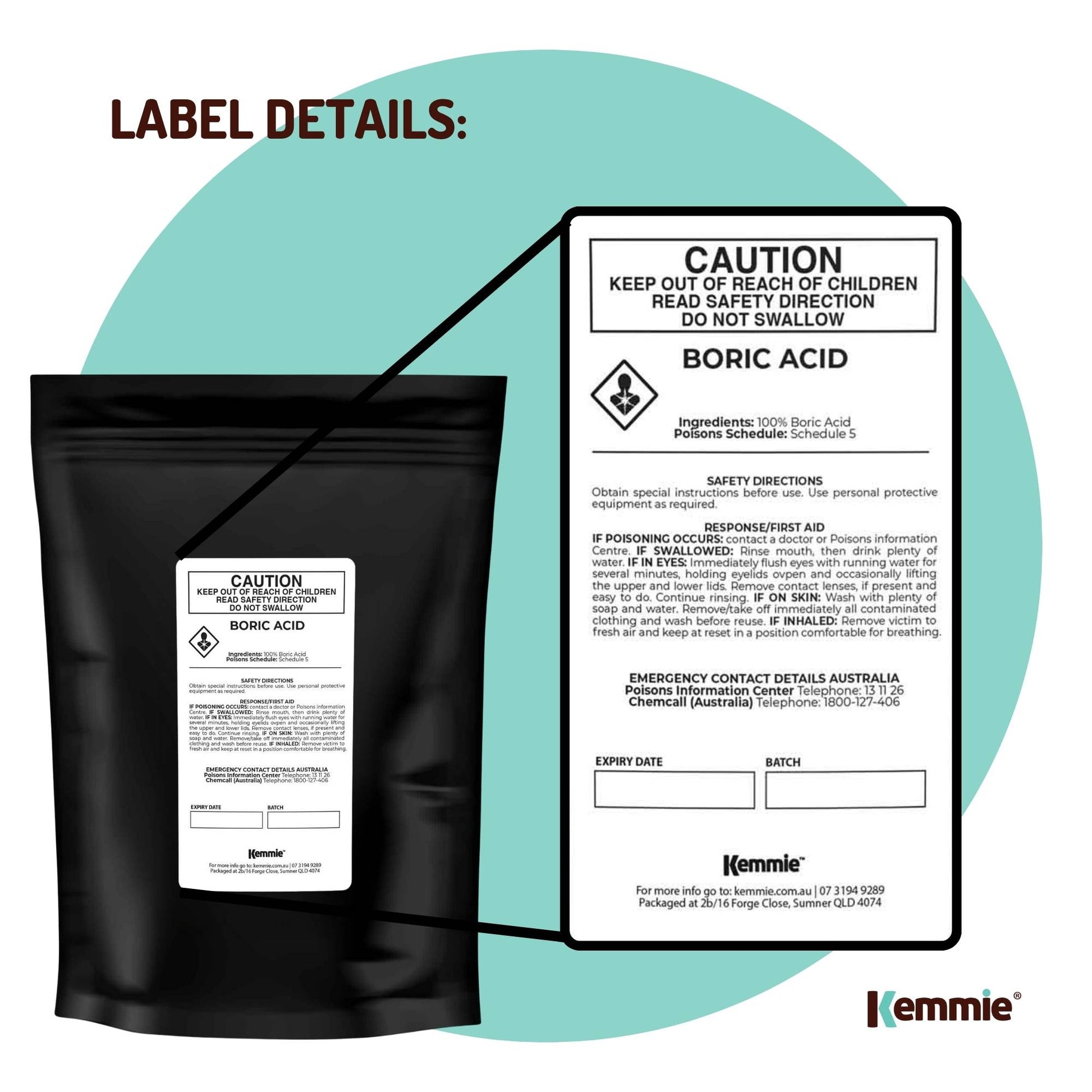 Kemmie 100g Boric Acid Powder 99.9% Pure - Soluble Orthoboric Acid H3BO3