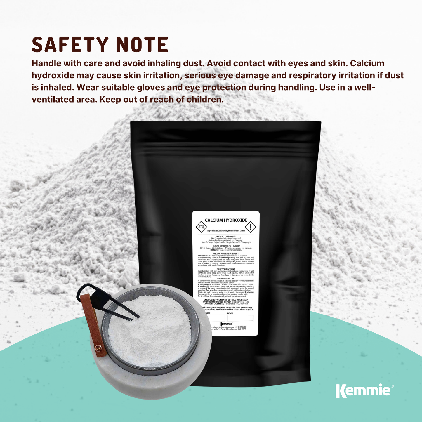 Kemmie 100g Calcium Hydroxide Powder - Food Grade Pickling Lime Slaked Lime FCC