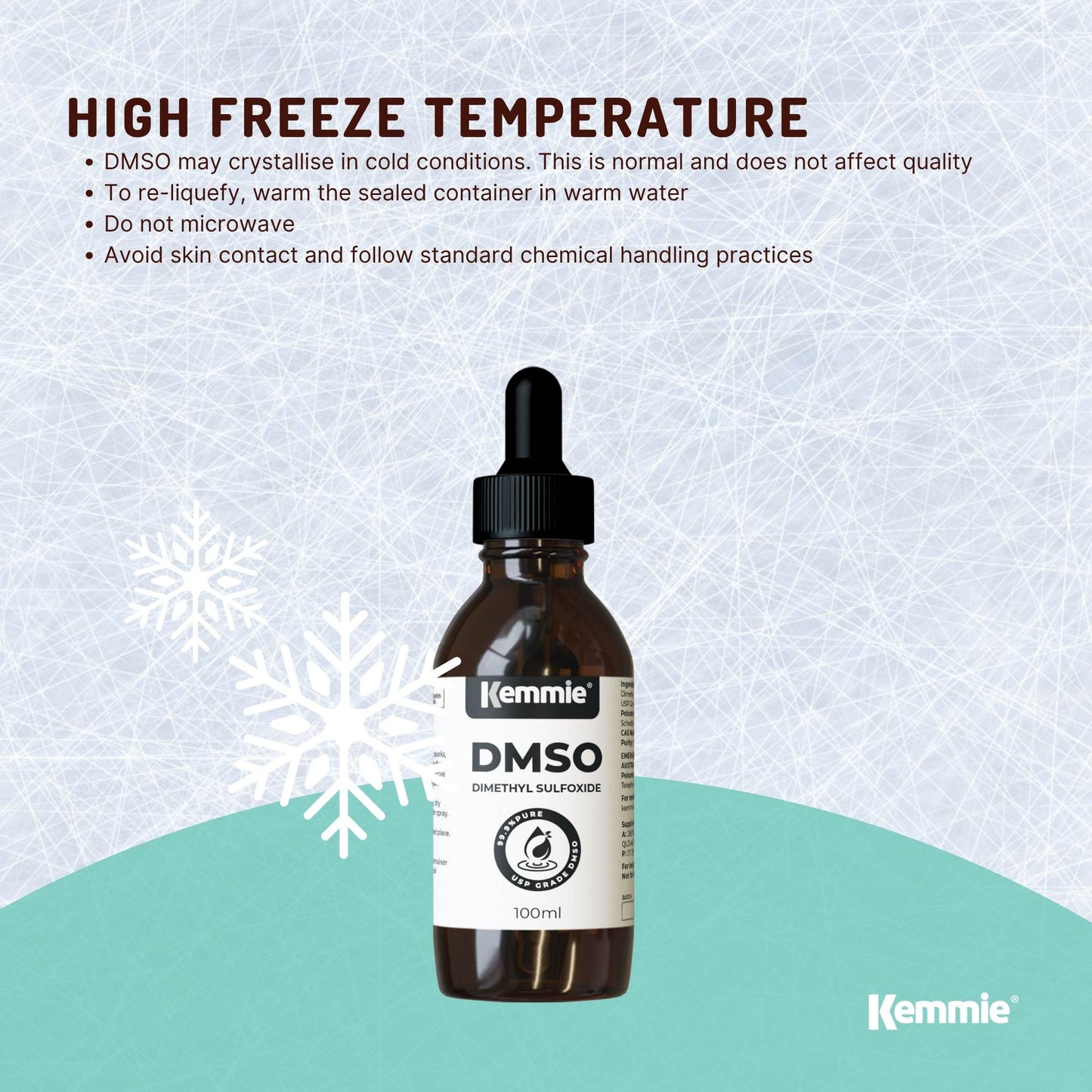 Kemmie 100ml DMSO Liquid 99.9% Pure - USP Grade Dimethyl Sulfoxide Dropper