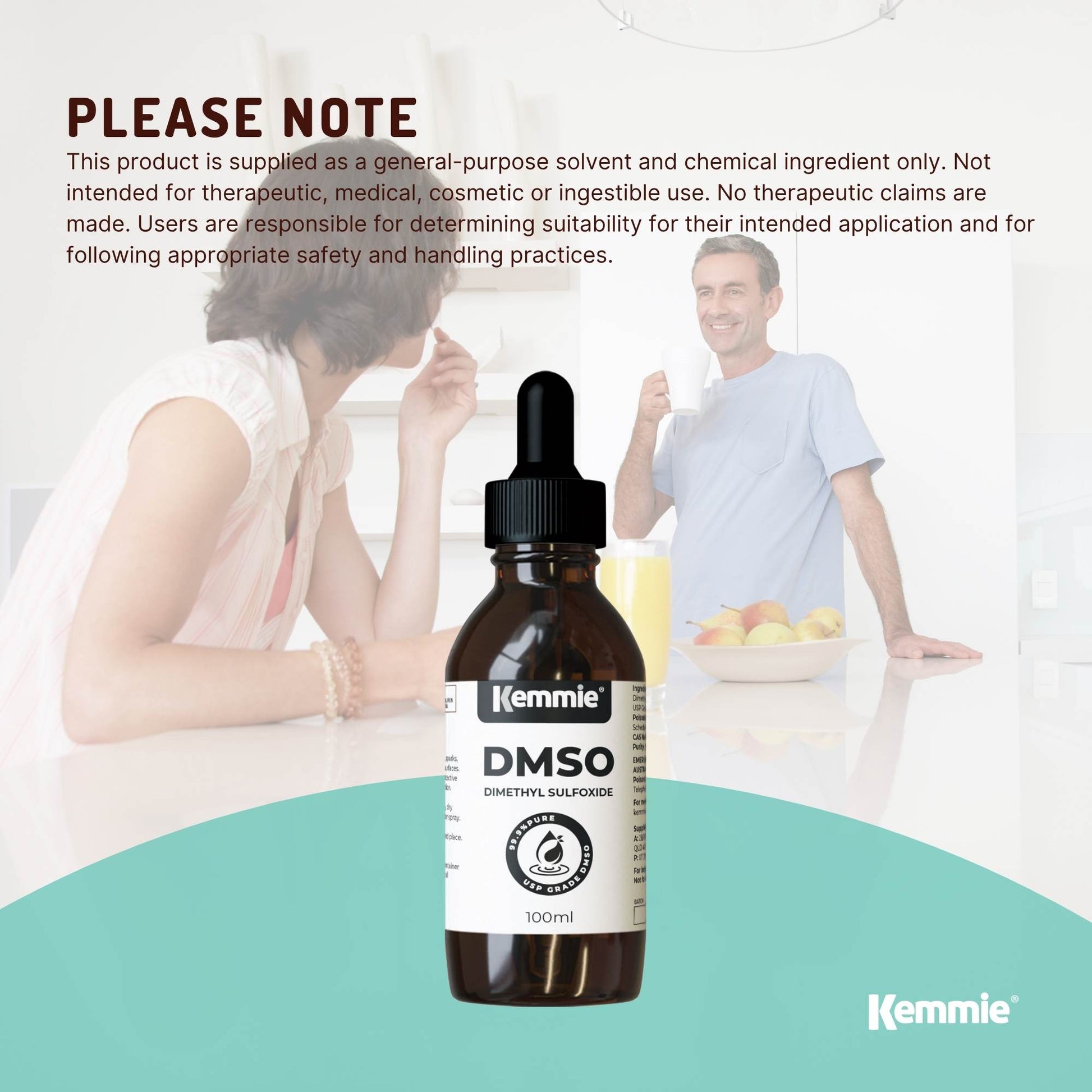 Kemmie 100ml DMSO Liquid 99.9% Pure - USP Grade Dimethyl Sulfoxide Dropper