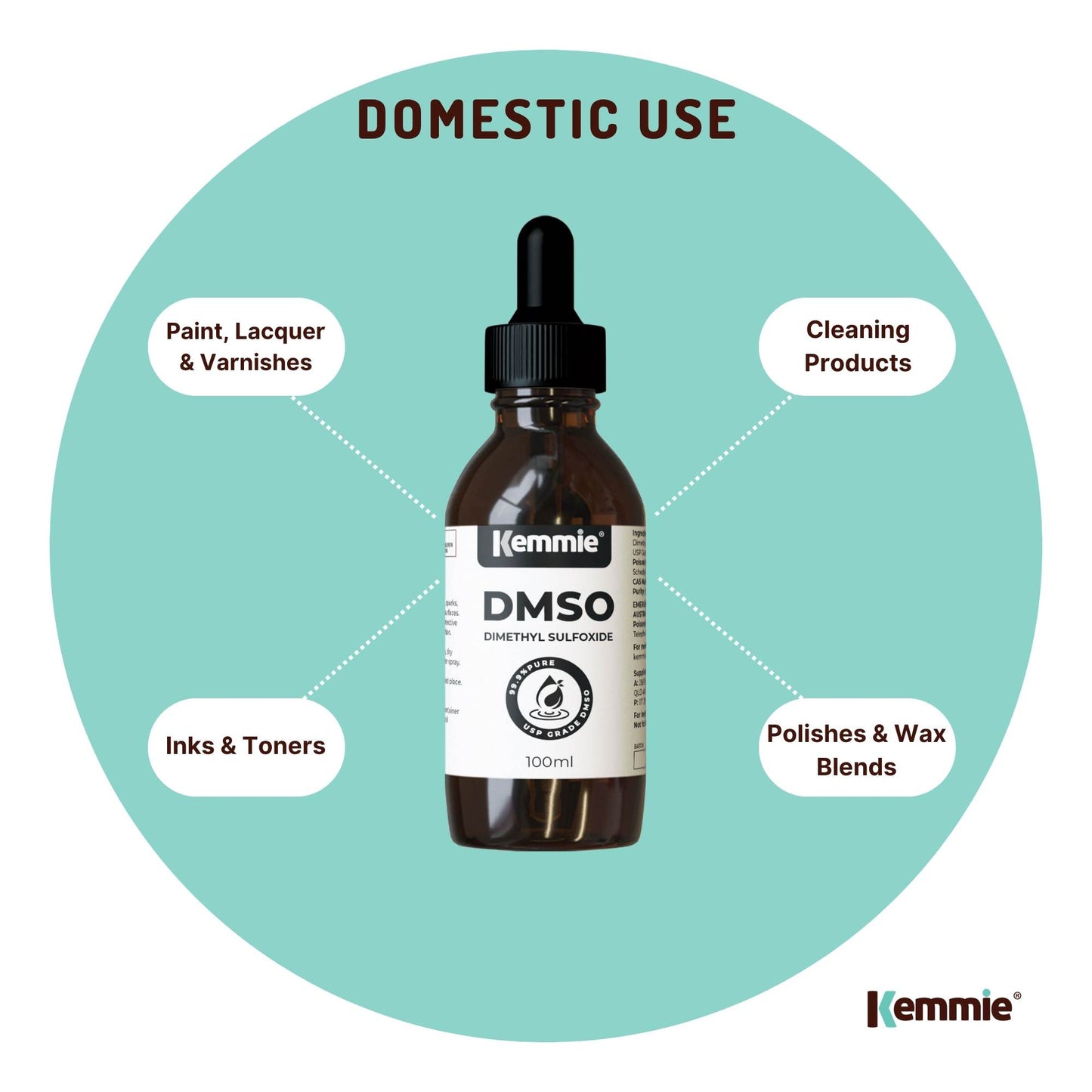 Kemmie 100ml DMSO Liquid 99.9% Pure - USP Grade Dimethyl Sulfoxide Dropper