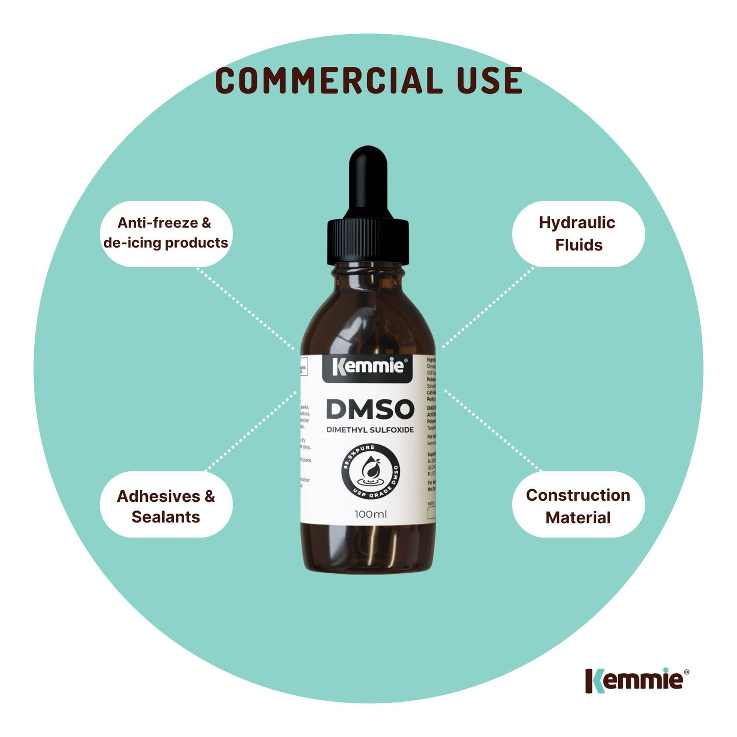 Kemmie 100ml DMSO Liquid 99.9% Pure - USP Grade Dimethyl Sulfoxide Dropper