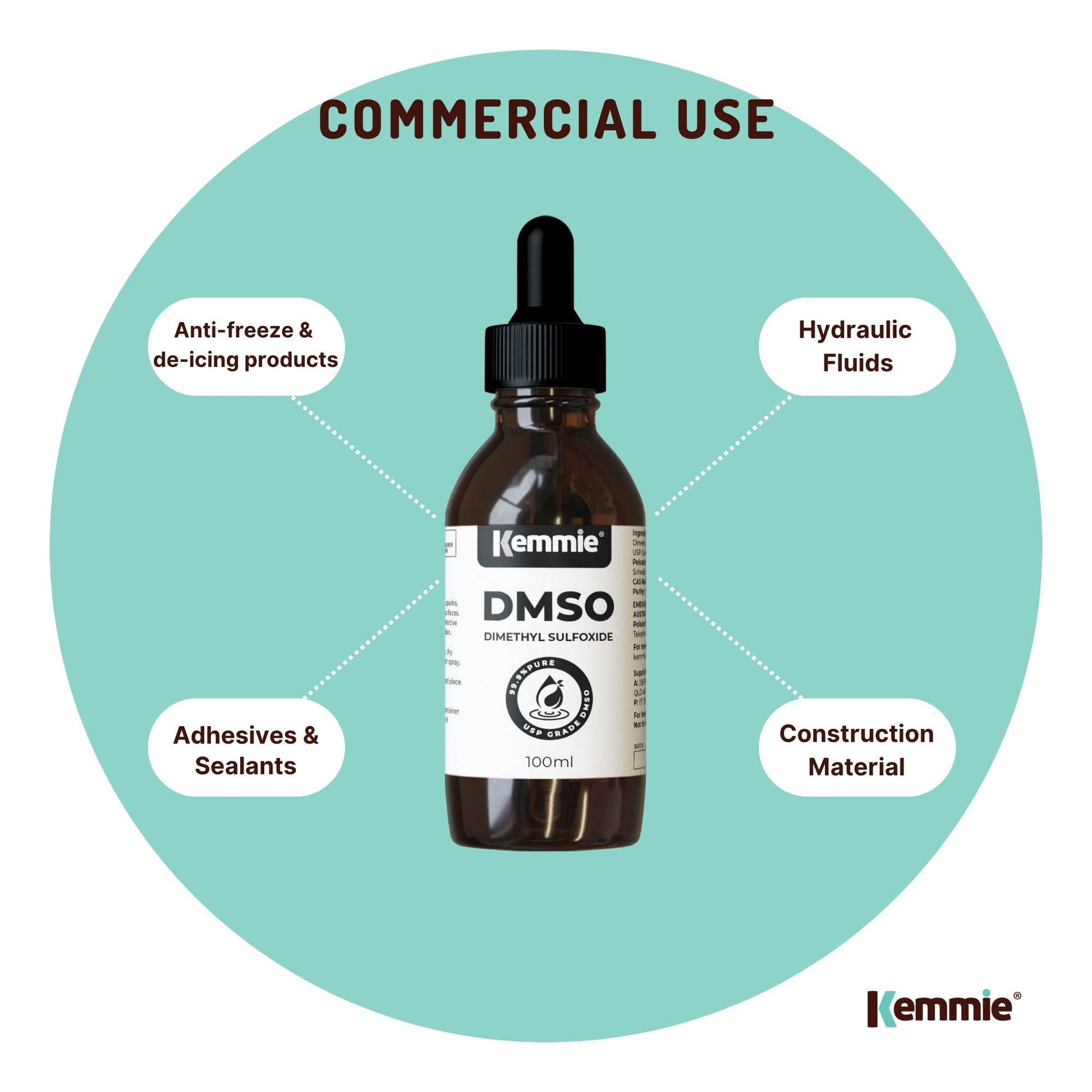 Kemmie 100ml DMSO Liquid 99.9% Pure - USP Grade Dimethyl Sulfoxide Dropper
