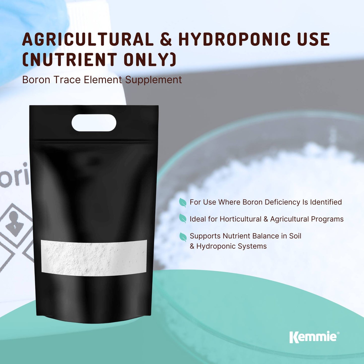 Kemmie 10Kg Boric Acid Powder 99.9% Pure - Soluble Orthoboric Acid H3BO3