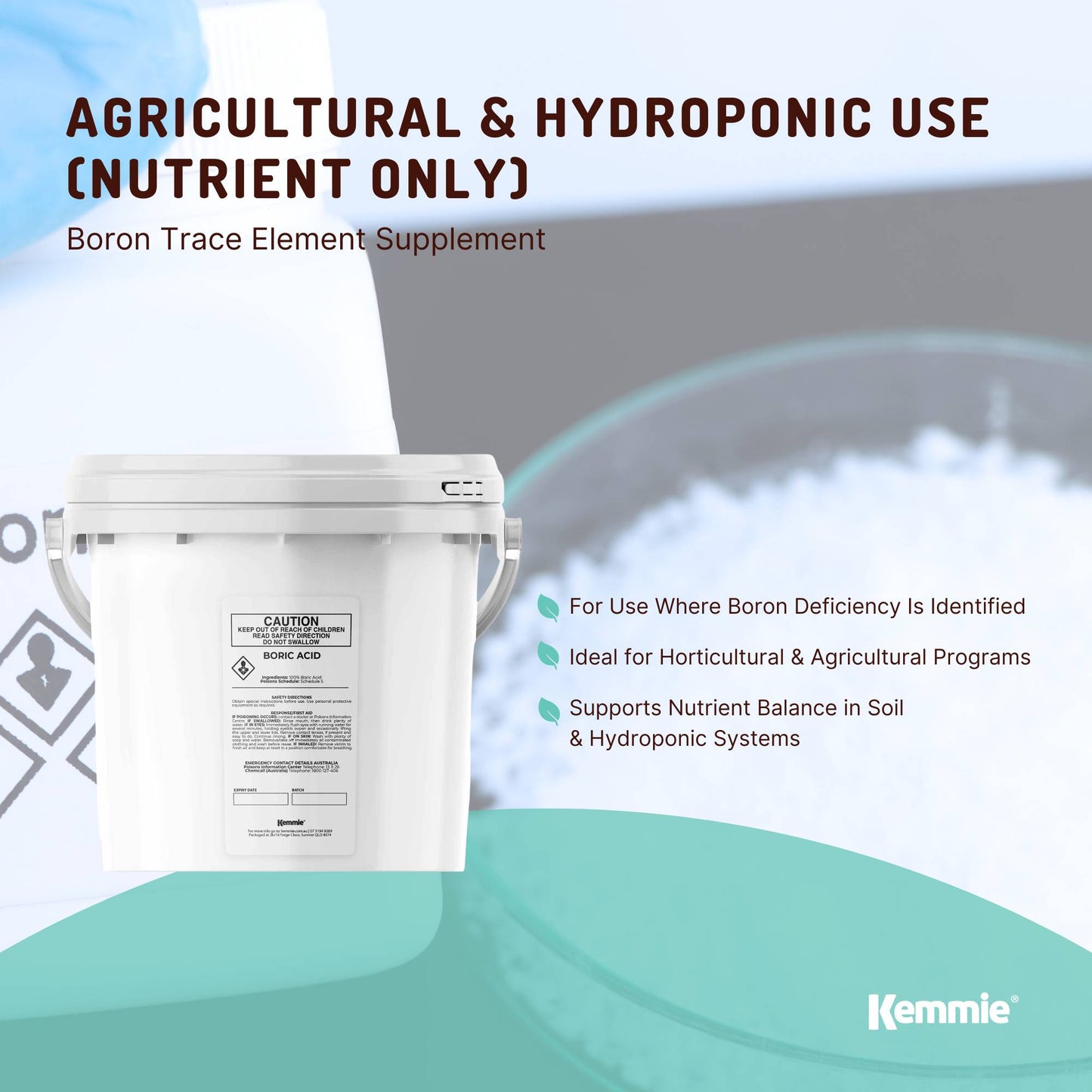 Kemmie 1Kg Boric Acid Powder 99.9% Pure Tub - Soluble Orthoboric Acid H3BO3
